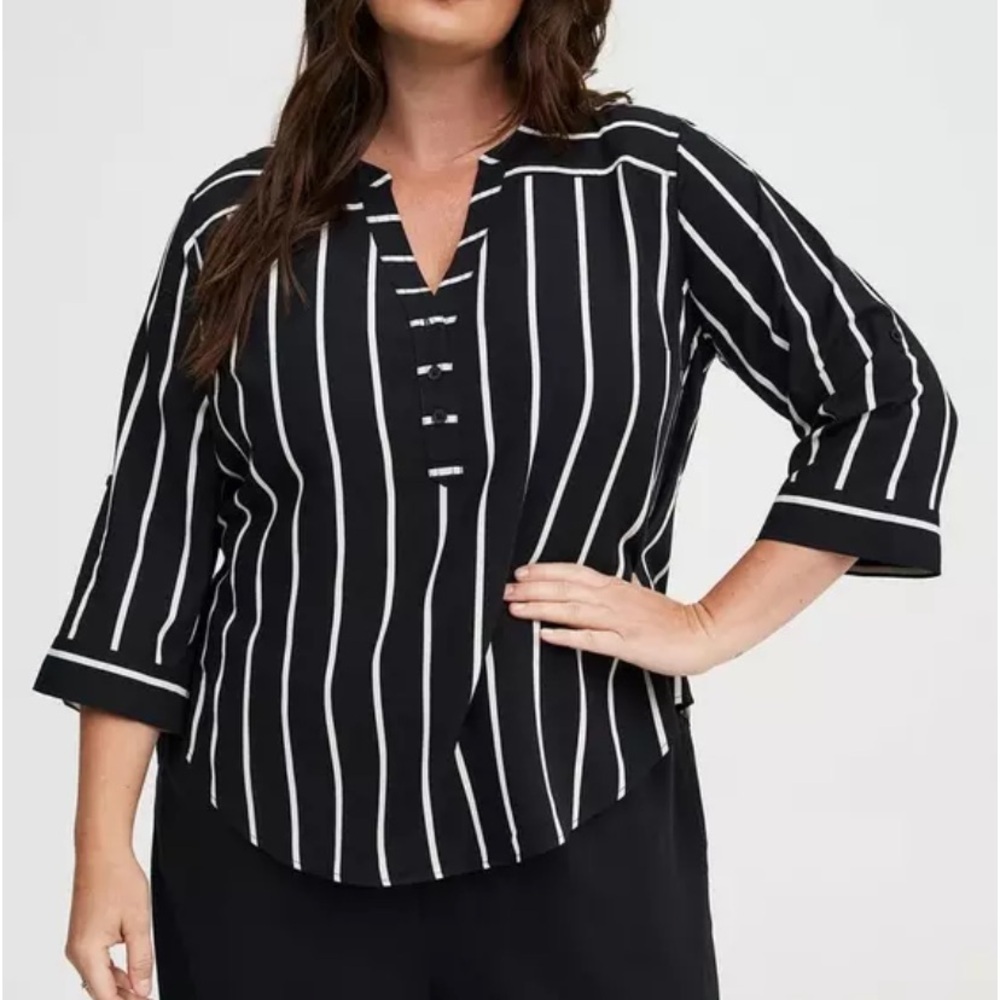 Torrid Harper Challis 3/4 Sleeve Top Black White Striped Women's Top 1X